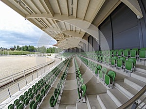 Wide angle view of hippodrome in Harmony park, Lithuania