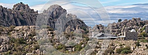 Wide angle view, Jurassic rock formations, El Torcal, Antequera, Spain.