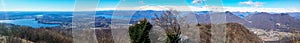 Wide angle view of the Lake Maggiore and the Alps from Mount Campo dei Fiori