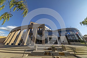 A wide angle view of the Lethbridge city hall building
