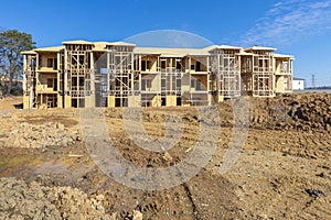 Wide Angle View Of New Apartment Building Under Construction