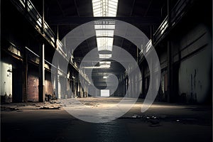 wide angle view of an old wall abandoned factory building, industrial series