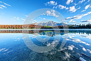 Wide Angle View of Patricia Lake in Jasper National Park