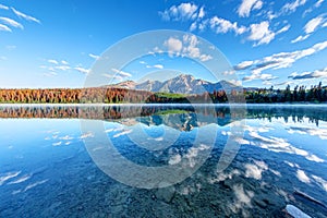 Wide Angle View of Patricia Lake in Jasper National Park photo