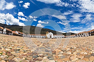 Wide angle view of plaza in villa de Leyva