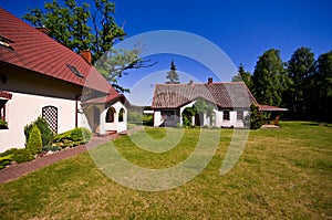 Wide angle view of rural residence in Poland