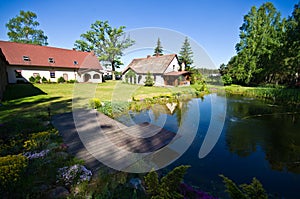 Wide angle view of rural residence in Poland