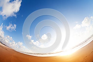 Wide angle view of sand on California beach