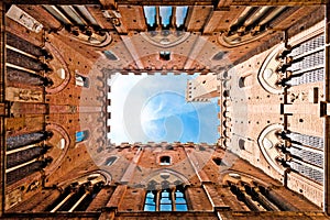 Wide angle view of Torre del Mangia, Siena, Italy photo