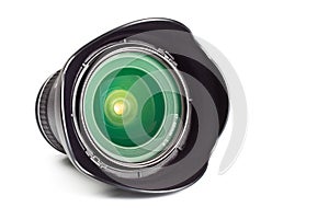Wide angle zoom lens with hood