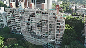 Wide Apartment Block in lush forest, Beitou district, Taipei, Taiwan, Aerial