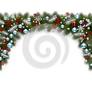 Wide arch shaped Christmas border isolated on white, AI Generative