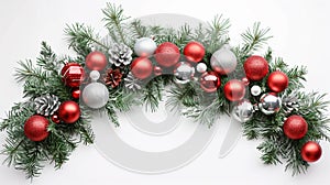 Wide arch shaped Christmas border isolated on white, composed of fresh fir branches . Generative Ai