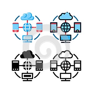 Wide area network icon. With outline, glyph, filled outline and flat styles