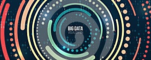 Wide Big data visualization. Information analytics concept. Abstract stream information with circles array and binary code.