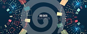 Wide Big data visualization. Information analytics concept. Abstract stream information with circles array and binary code.