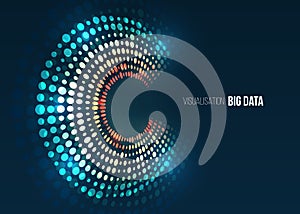 Wide Big data visualization. Information analytics concept. Abstract stream information with circles array and binary code.