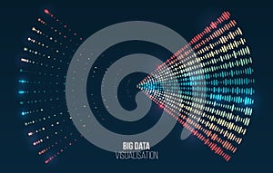Wide Big data visualization. Information analytics concept. Abstract stream information with circles array and binary code.