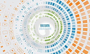 Wide Big data visualization. Information analytics concept. Abstract stream information with circles array and binary code.