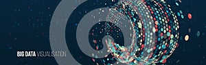 Wide Big data visualization. Machine learning algorithm for information filter and analytic. Abstract background with circle array