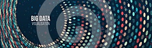 Wide Big data visualization. Machine learning algorithm for information filter and analytic. Abstract background with circle array