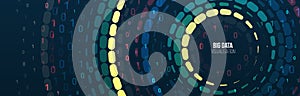 Wide Big data visualization. Machine learning algorithm for information filter and analytic. Abstract background with circle array