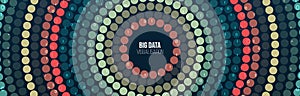 Wide Big data visualization. Machine learning algorithm for information filter and analytic. Abstract background with circle array