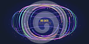 Wide Big data visualization. Machine learning algorithm for information filter and analytic. Abstract background with circle array