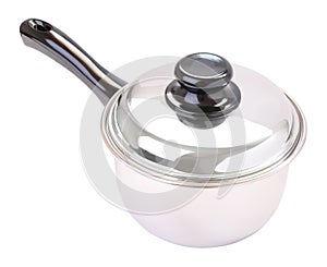 Wide black handle closed round stainless pot
