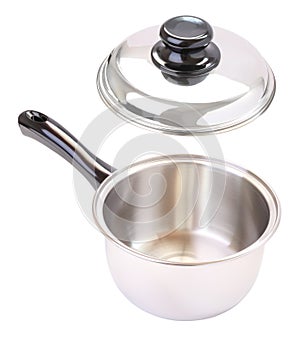 Wide black handle round stainless pot with floating cover