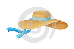 Wide Brimmed Female Hat with Silk Ribbon Vector Illustration