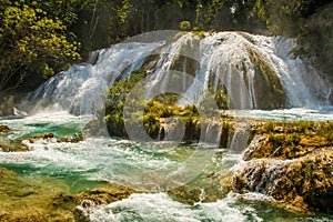 Wide Cascade Waterfall in Agua Azul Place in Mexico