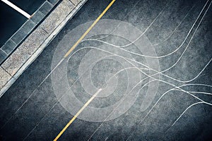 Wide city road with marking lines top view