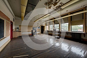 Wide Classroom with Chalkboards and TV - Vintage, Abandoned School
