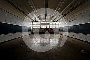 Wide Classroom with Chalkboards - Vintage, Abandoned School