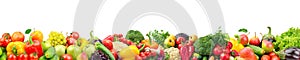 Wide collage of fresh fruits and vegetables for layout isolated photo