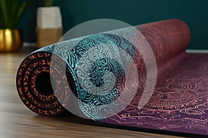 wide and colorful yoga mat with zenlike patterns