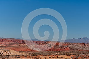 Wide desert landscape with red rocks, Valley of Fire, Nevada, USA