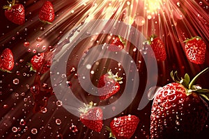 Wide dessert banner with strawberries in liquid chocolate