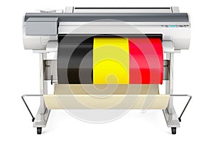 Wide format printer, plotter with Belgian flag. 3D rendering