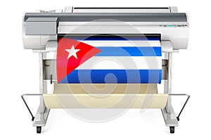 Wide format printer, plotter with Cuban flag. 3D rendering