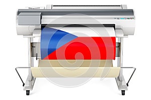 Wide format printer, plotter with Czech flag. 3D rendering