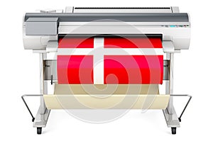 Wide format printer, plotter with Danish flag. 3D rendering