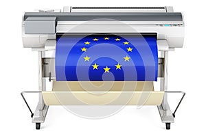 Wide format printer, plotter with the EU flag. 3D rendering