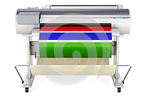 Wide format printer, plotter with Gambia flag. 3D rendering