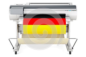 Wide format printer, plotter with German flag. 3D rendering