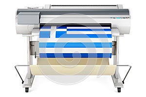 Wide format printer, plotter with Greek flag. 3D rendering