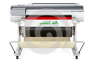 Wide format printer, plotter with Iraqi flag. 3D rendering