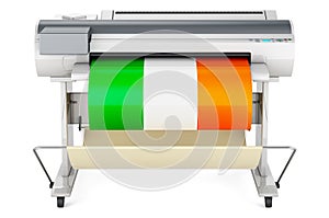 Wide format printer, plotter with Irish flag. 3D rendering