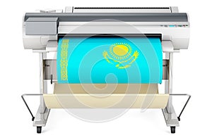 Wide format printer, plotter with Kazakh flag. 3D rendering